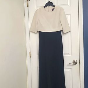 TY-LR Black and White Maxi Dress Formal with Front Slit